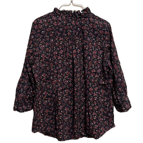 Women’s ELLE, Button Tab Sleeves, Ruffled Neckline Top, Multi Colors, Large - Picture 2 of 4